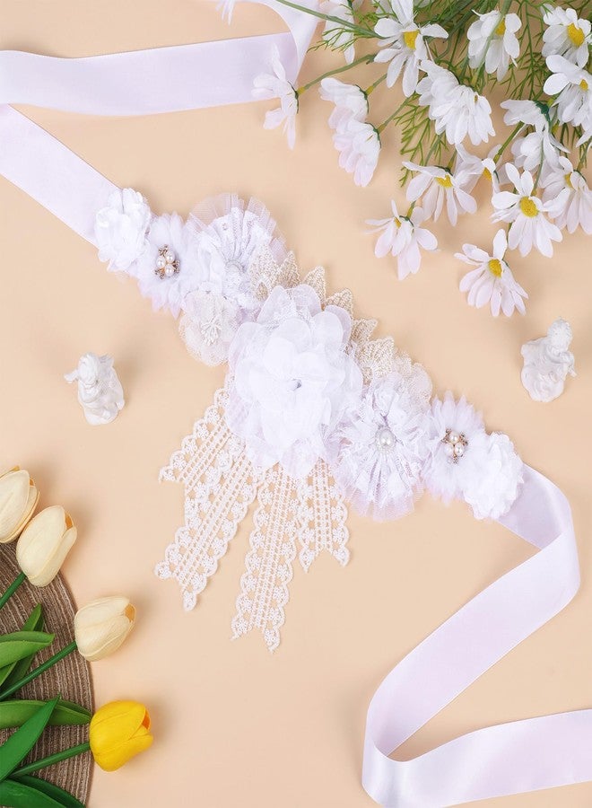 Cheerupp White Lace Boho Baby Shower Maternity Sash - White Lace Flower Theme Baby Shower Belly Belt, Mom to Be Photo Props Party Decorations - Image 2